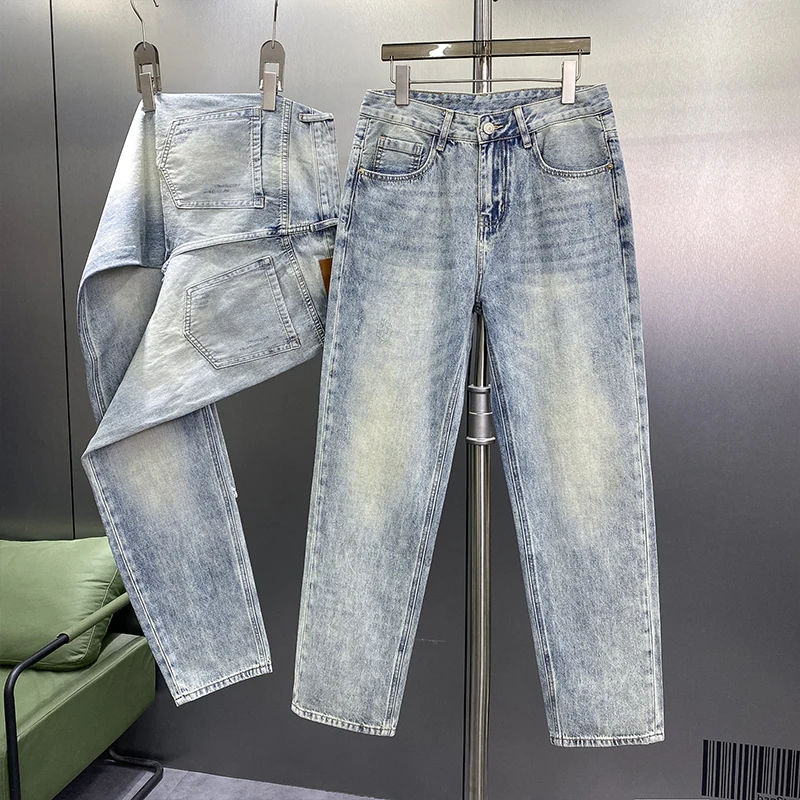Summer light blue jeans for men's thin elastic soft breathable fashionable luxurious high-end casual and versatile long pants