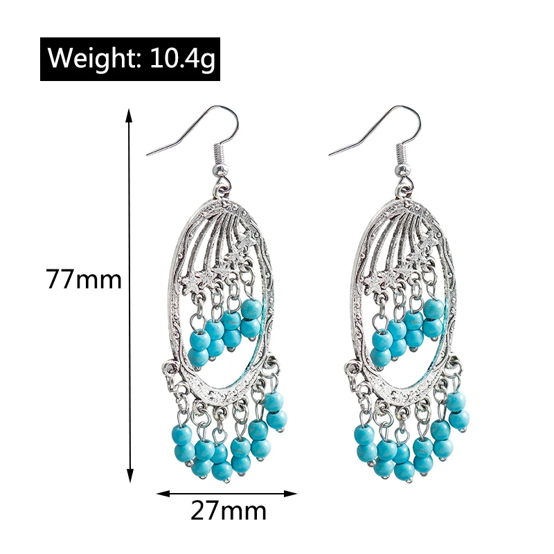Bohemian Turquoise Stone Beads Tassel Drop Earrings for Women Girls Party Festival Jewelry Gifts