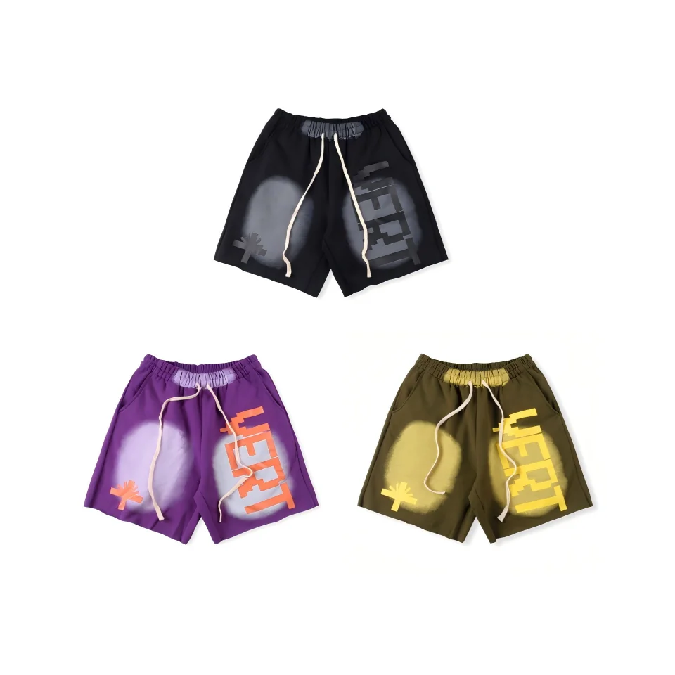 Vertabrae Graffiti Print Casual Shorts Men And Women Streetwear Hip Hop Smiley Face Cotton Shorts