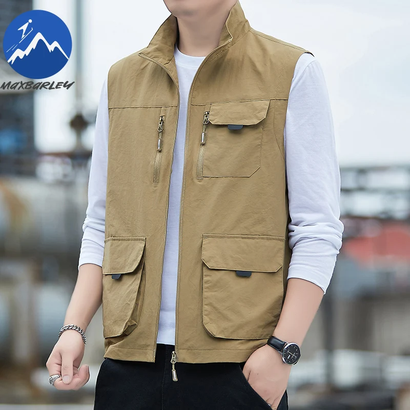 

Men Tooling Vest Outdoor Photography Light Sleeveless Jacket Stand Collar Breathable Skin Friendly Spring Autumn Mens Clothing