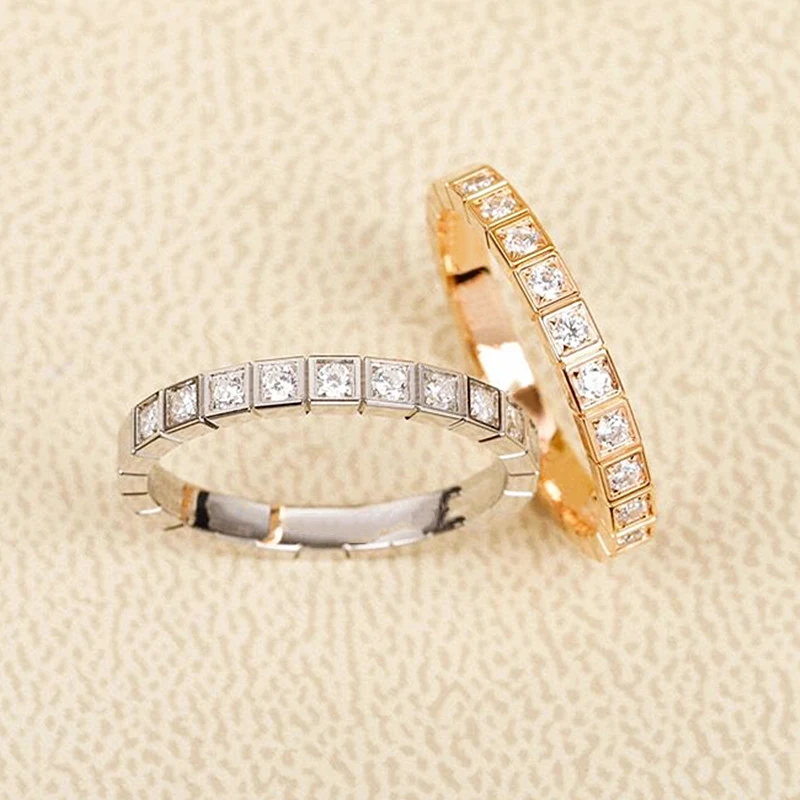 

Simple and Luxury Jewelry S925 Sterling Silver Zircon Ice Block Ring for Women's Fashion Couple Wedding Gift