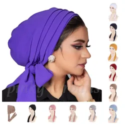 Crystal Hemp Muslim Hijab Caps Ramadan Women's Longtail Headscarf Hat Chemo Hats Hair Care Solid Color Turban Bonnet