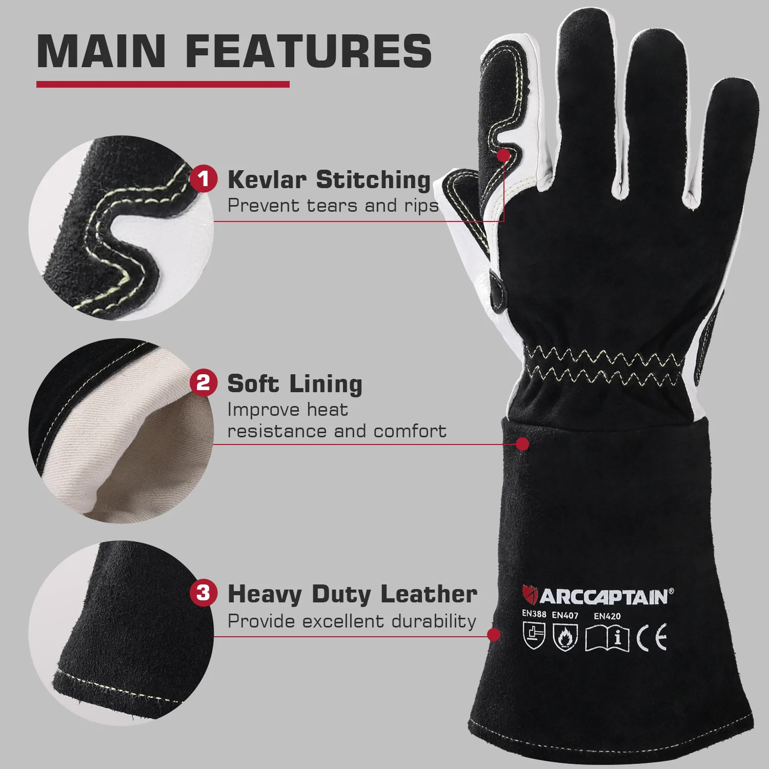 ARCCAPTAIN 14Inch Welding Glove Multifunctional Works Heat Resistant Mig/Stick/Tig Welder/Grill/Stove/BBQ Protective Gloves