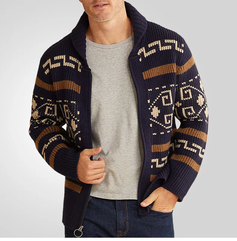 Herren Herbst Winter Mode Strickjacke Jacke Slim Fit Langarm Strickpullover mit stilvollem Revers Design lässig elegant Out – Detail 12