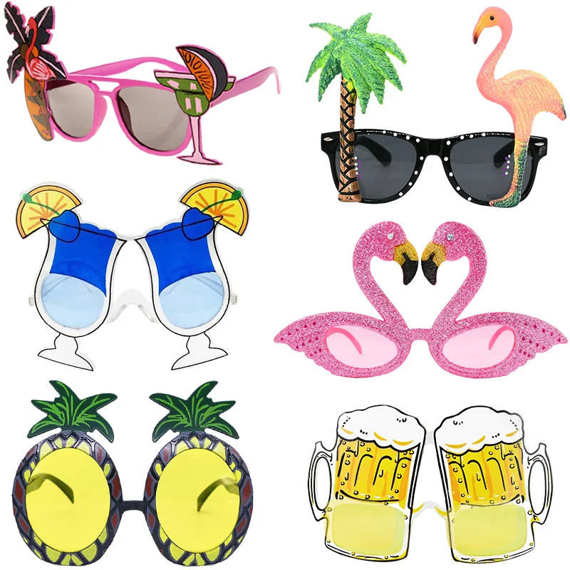 

1pc Hawaii Tropical Party Sunglasses Flamingo Hawaiian Luau Pool Beach Party Decoration Supplies Pineapple Funny Glasses