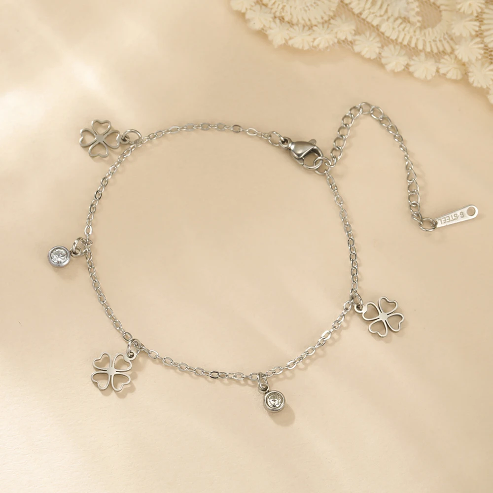 Dawapara Viel Glück Kleeblatt Armband Vierblättriges Kleeblatt Charms Schlangenkette 17 cm Armband Edelstahl Paar Schmuck – Detail 12