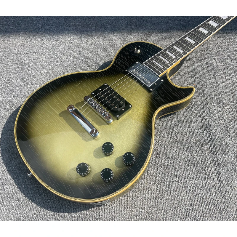 Electric guitar solid maple board top relic work crack lines yellowish aged binding silver burst black edge EBONY fingerboard fr