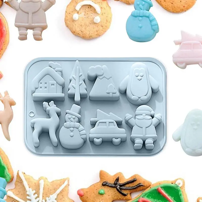 Christmas Fondant Molds Soap Biscuit Fondant Molds 8 Cavity Candies Baking Molds Silicone With Christmas Theme Elk Cars Snowman