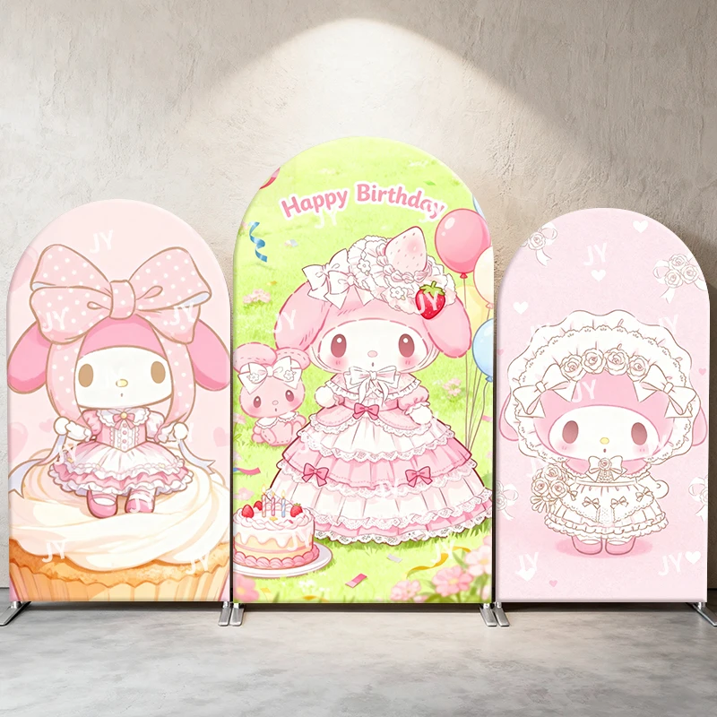 

My Melody Pink Dress Arch Backdrop Cover Birthday Decor Photo Booth Prop for Girls' Party Sweet Kawaii Theme Decoration