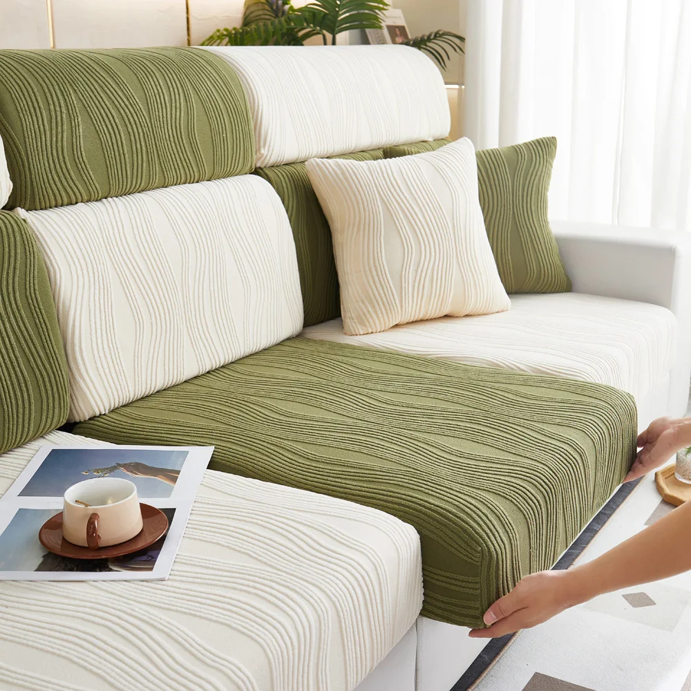 Striped Jacquard Sofa Covers Solid Colors Sofa Seat Case Elastic Sectional Sofa Slipcover Removable Case Living Room Home Decor