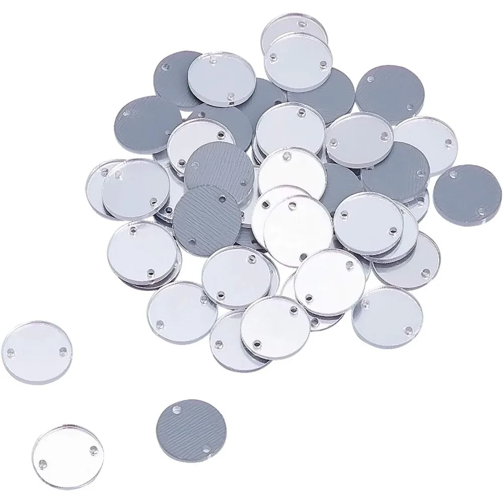 Sew on Silver Mirror Rhinestones 50 Pcs Flat Round Sew on Rhinestones for Clothes Acrylic Disc Mirror Pieces for Crafts