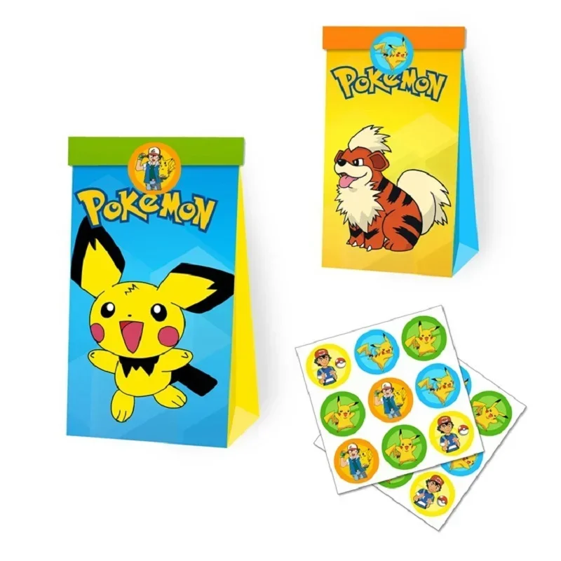 12pcs Pokemon Pikachu Gift Bag Candy Loot Bag Cartoon Theme Party Festival Event Birthday Decoration Favor Party Toys