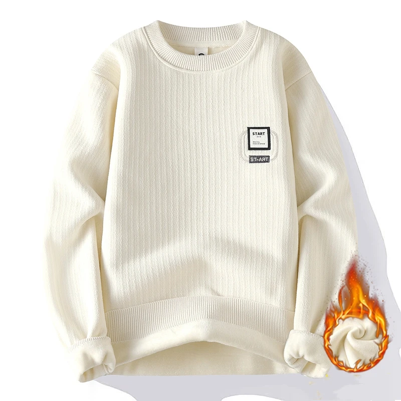 أنيق بلون جولة الرقبة سترة رجالي جديد الخريف الشتاء سميكة الدافئة تريكو قاعدة طبقة أعلى تريكو للذكور