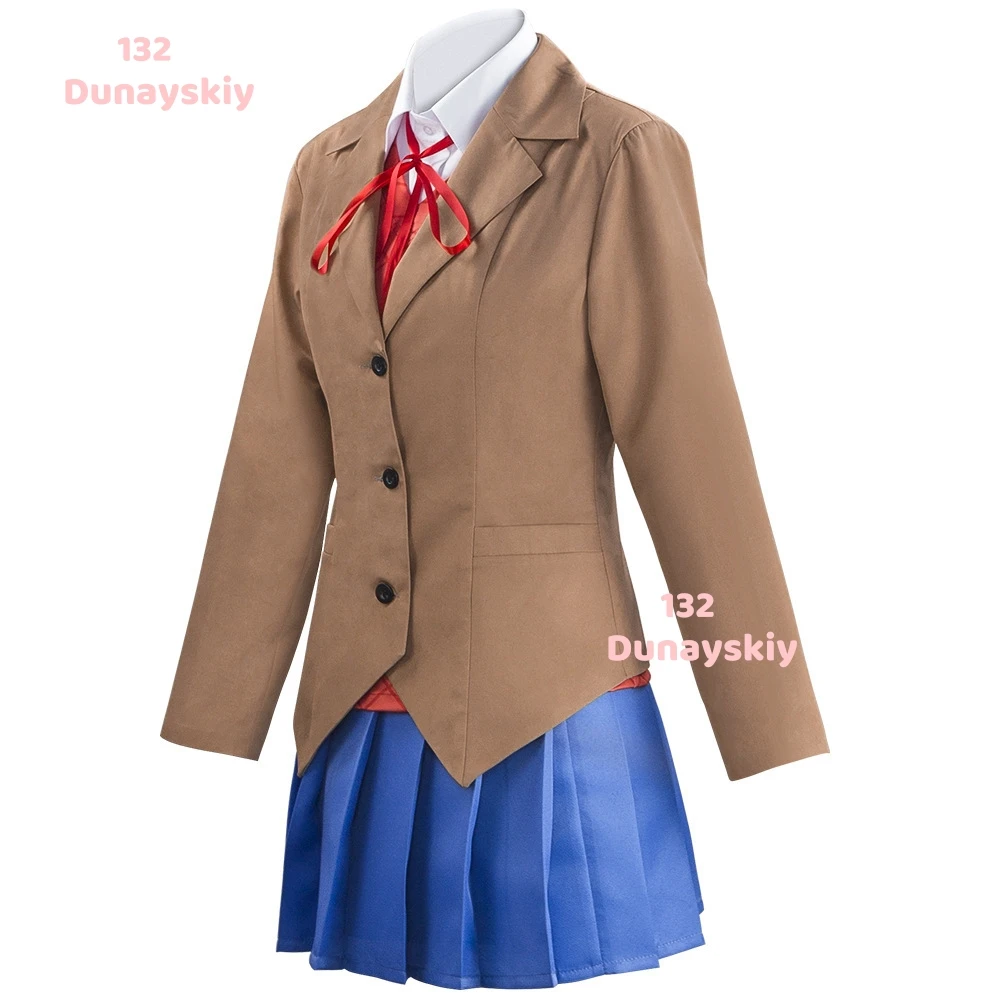 Stylish DDLC Women's Brown School Uniform Cosplay Costume Set with Wig And Shoes Complete Halloween Accessory Skirt Suit view 3