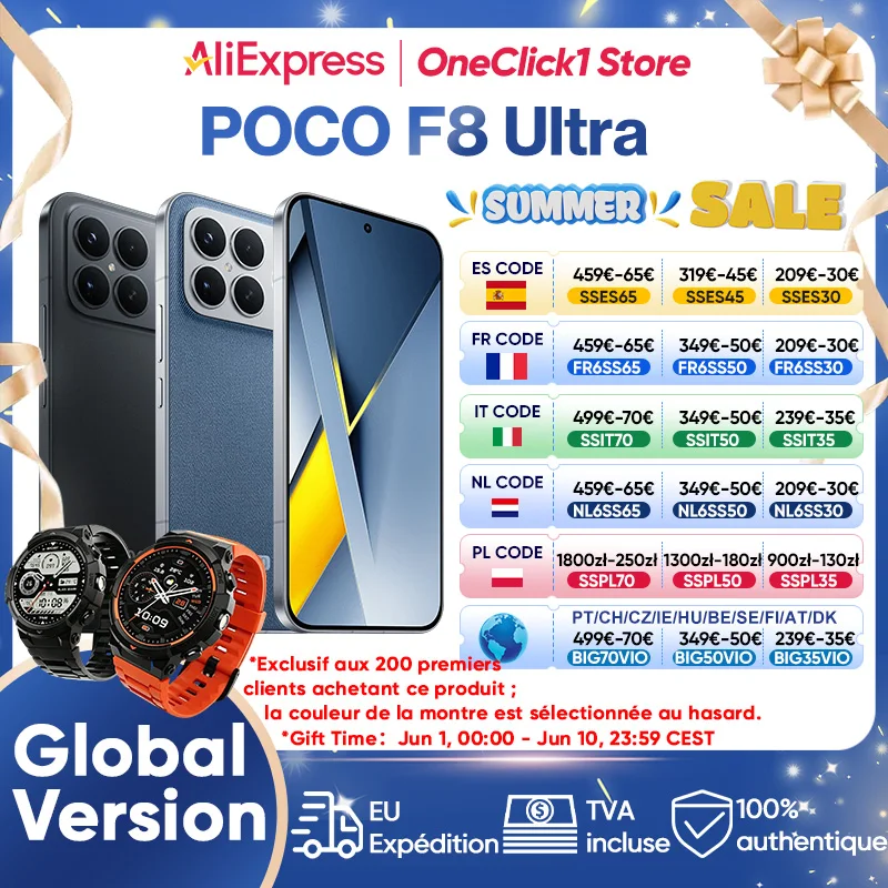 Smartphone POCO F8 Ultra 5G Version Globale Snapdragon ®   8 Elite Gen 5 Écran AMOLED 6,9 pouces pour la protection des yeux 6500 mAh 100 W HyperCharge NFC