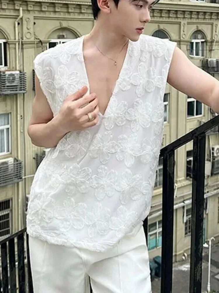 New Trendy Three Dimensional Floral Vest Top Stylish Deep V Neck Sleeveless Tops Summer Fashion Loose Clothing 94U7