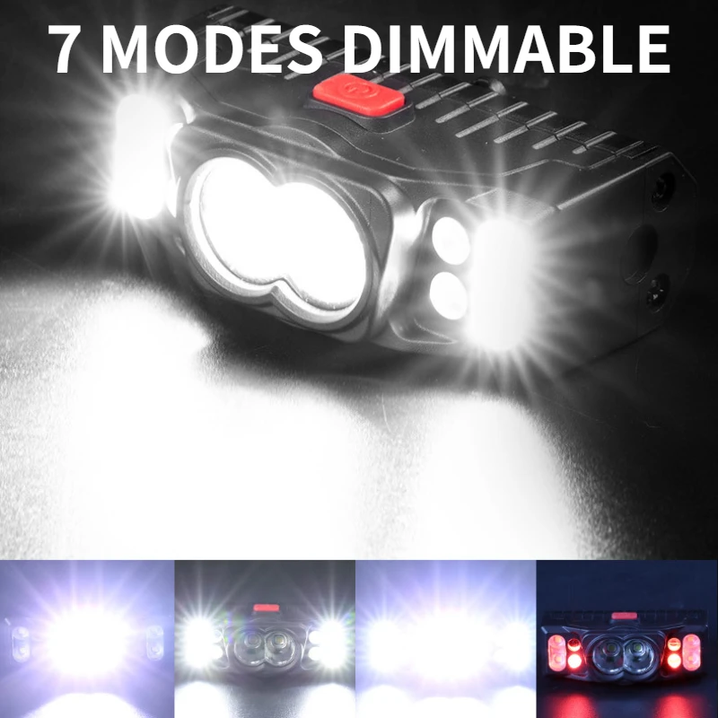 Multifunctional Sensor Headlamp Rechargeable Flashlight Portable Riding Light Outdoor Emergency Work Lamp for Fishing Camping