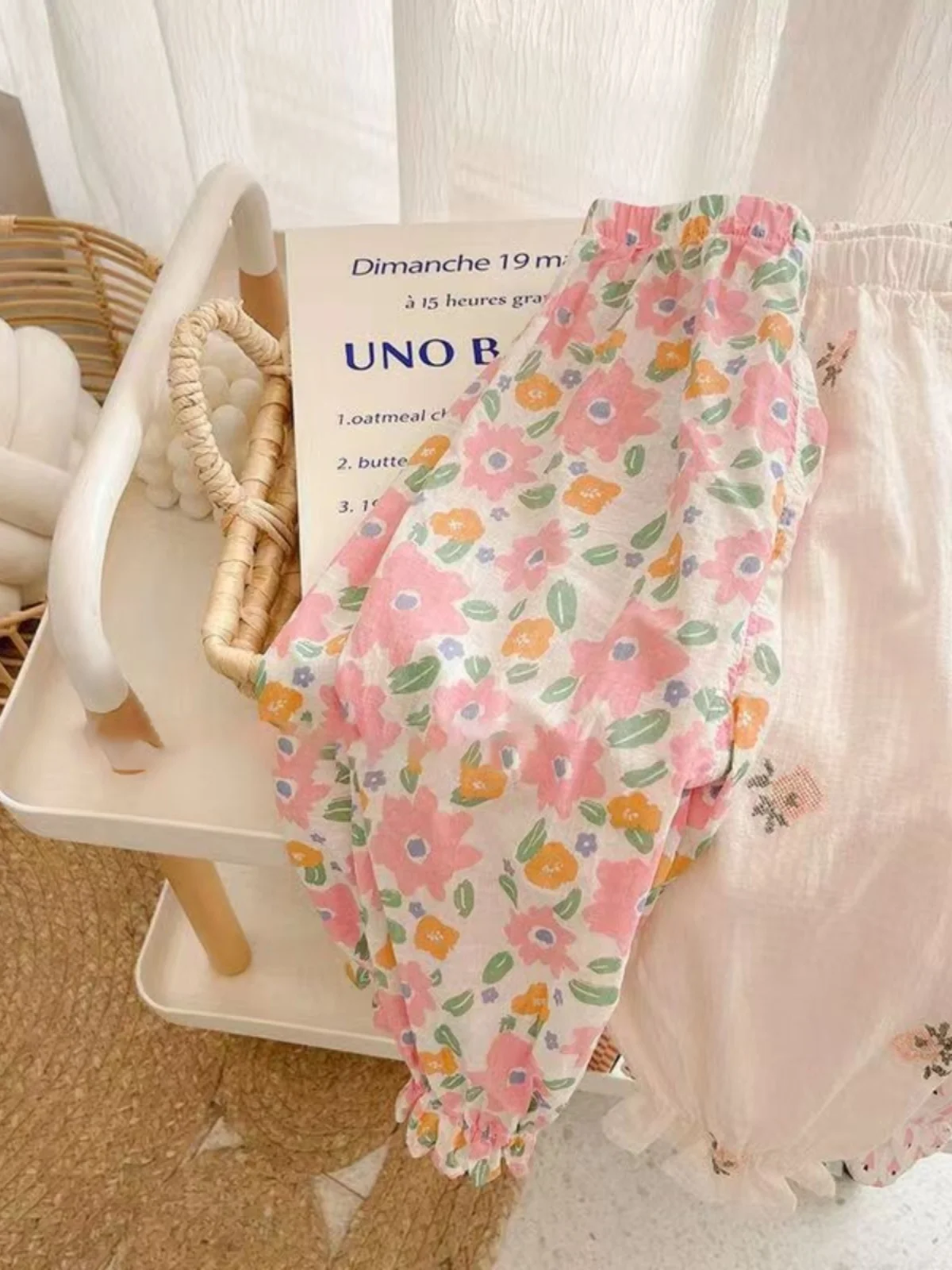 

Устойчивые к комаров тонкие летние длинные брюки для девочек с принтом, корейские широкие брюки для поездок на работу, длинные брюки с талией