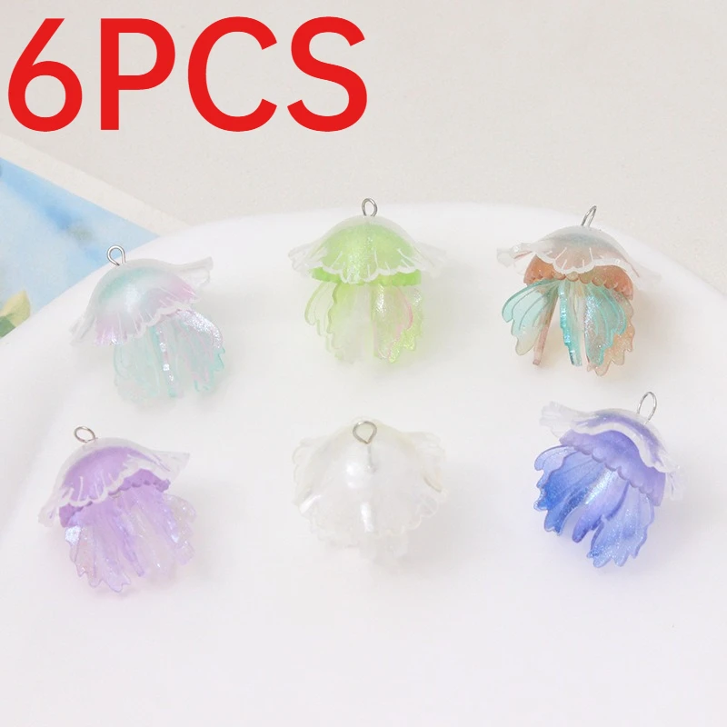 6Pcs 3D Dreamy Jellyfish Charms Pendants DIY Earrings Bracelets Hairpin Jewelry Making Supplies
