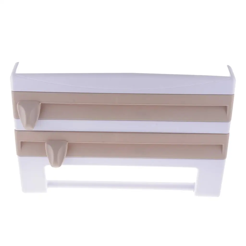Multifunction Paper Roll Holder Foil Plastic Wrap Cutter Wall Mount Spice Storage Rack for Kitchen Use