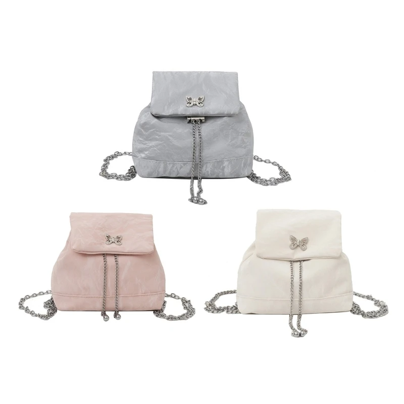 Modischer Rucksack, einfarbiger Rucksack mit verstellbarer Riemenkette, Schultasche, PU-Leder, Tagesrucksack für den täglichen