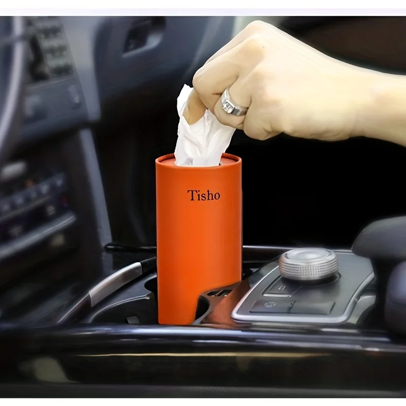 2PCS Car Tissue Holder - Fits Perfectly in Cup Holder, Includes Travel Size Facial Tissues, Convenient Round Container