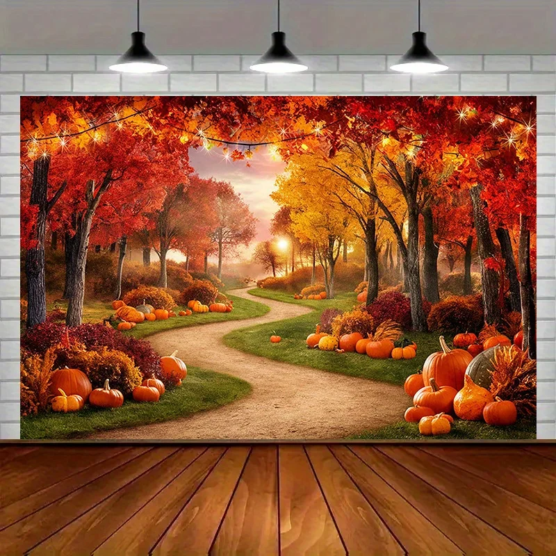 2D-Banner 1-teilig, Herbstwald, Saisondekorationen, Zuhause und Party, Feiertags-Herbst-Fotohintergründe, Herbstblätter und Kürbisse