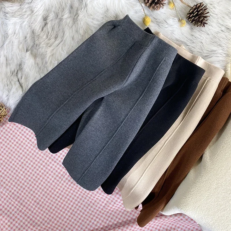 

Kids Pants Autumn Childrens Clothing Winter Girls Thick Knitting Wide Leg Trousers Thick Woolen Yarn Straight Casual