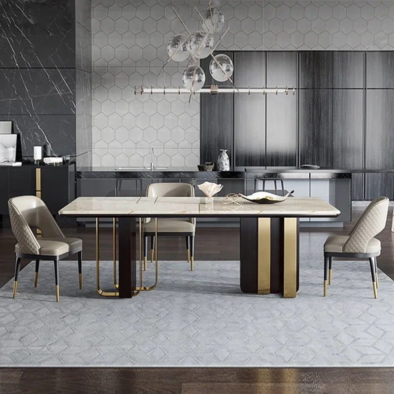 

z Modern Minimalist Style Marble Dining Table Big Size Dining Room Stone Slate Dining Table And Chair Set