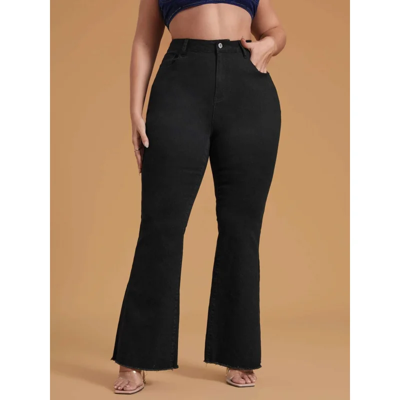 Cross-Border European and American plus Size Black Stretchy Burr Denim Bell-Bottoms Fat Girl PantsTEMUAmazonSHEINSpot Goods