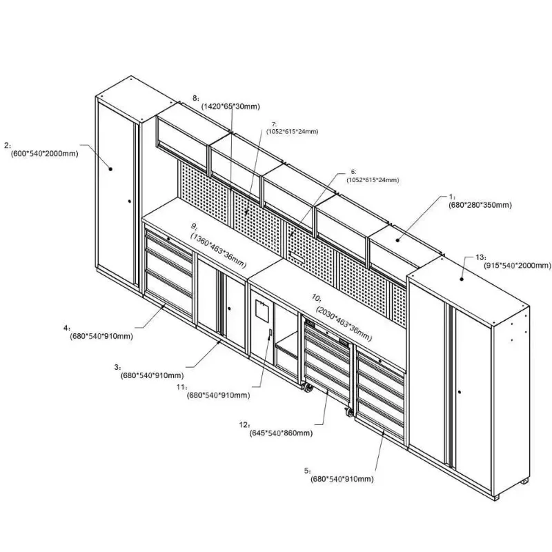 Customizable Large Combined Modular Workshop Cabinets Factory OEM Support Garage Steel Boxes and Storage Benches