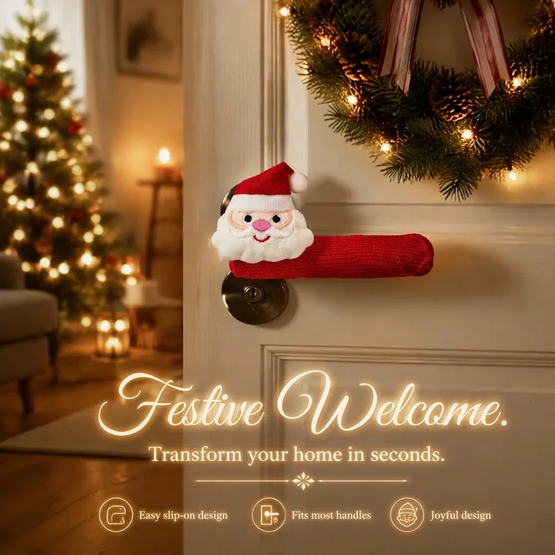 Santa Claus Doorknob Protector Cover, Thick Anti‑Static Anti‑Collision Door Handle Glove for Kids Baby Room Home Xmas Decor