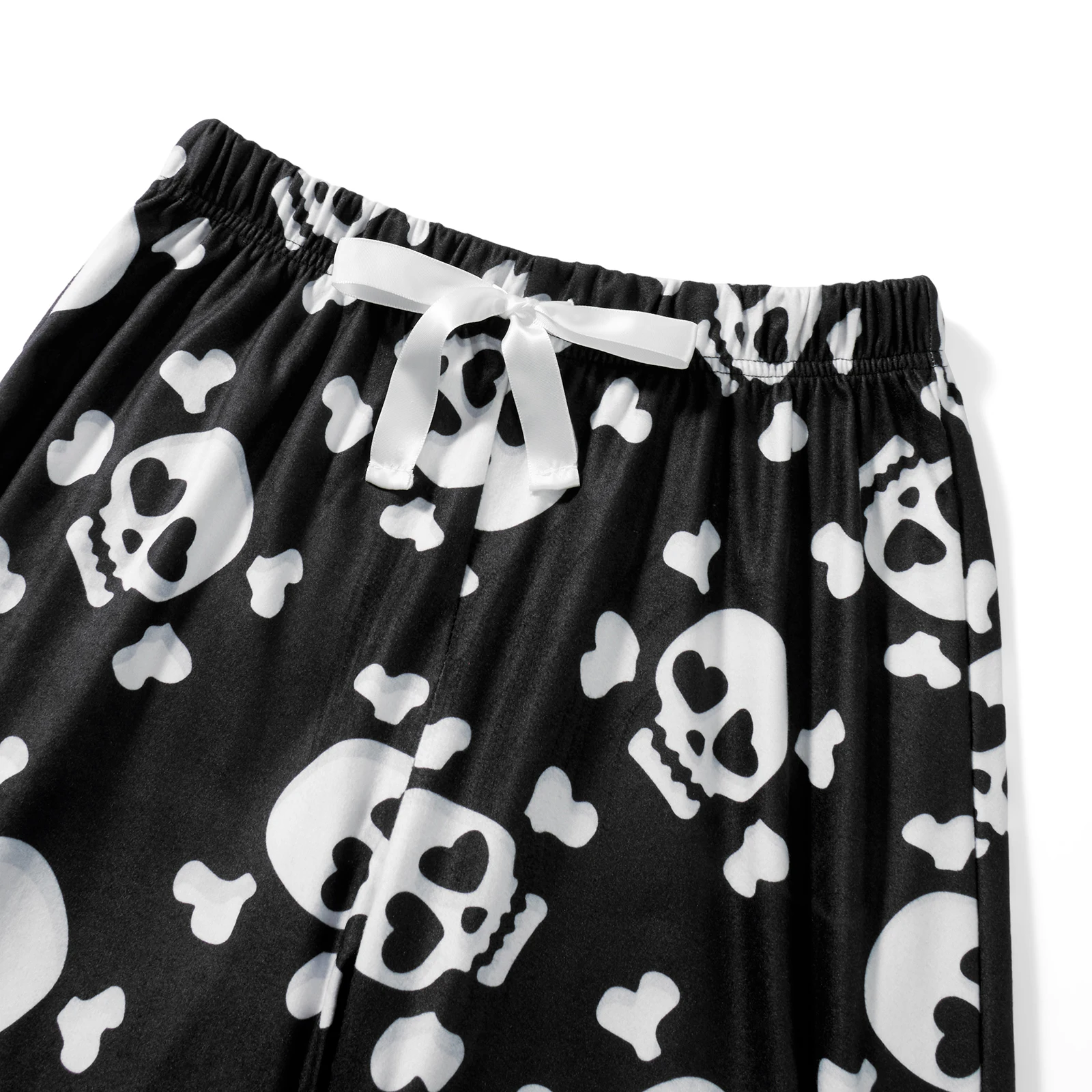 Women\'s Fuzzy Pajama Pants Sleepwear Skull Print Elastic Waist Long Pants Thickened Nightwear Halloween Lounge Bottoms