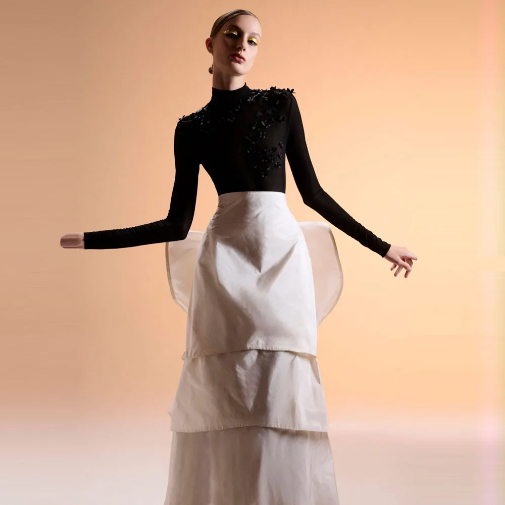 

HOBBY High Waist White Straight Evening Skirt Layered New Fashion Mermaid Skirts Custom Made Smooth Satin Prom Skirts With Bow