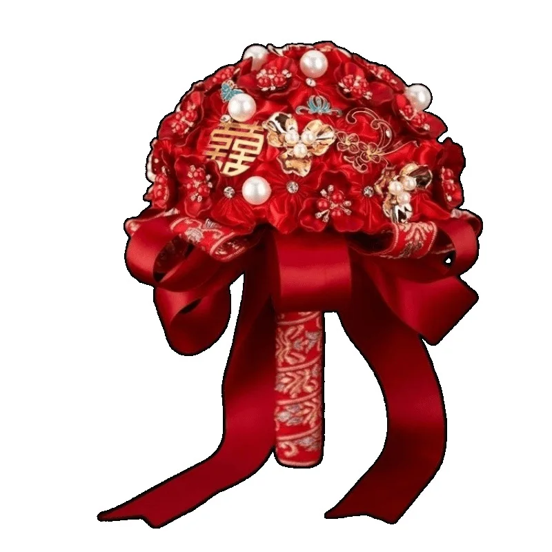 

Chinese Xiuhe Bride Red Bouquet National Style Retro Bride Bouquet Handmade DIY