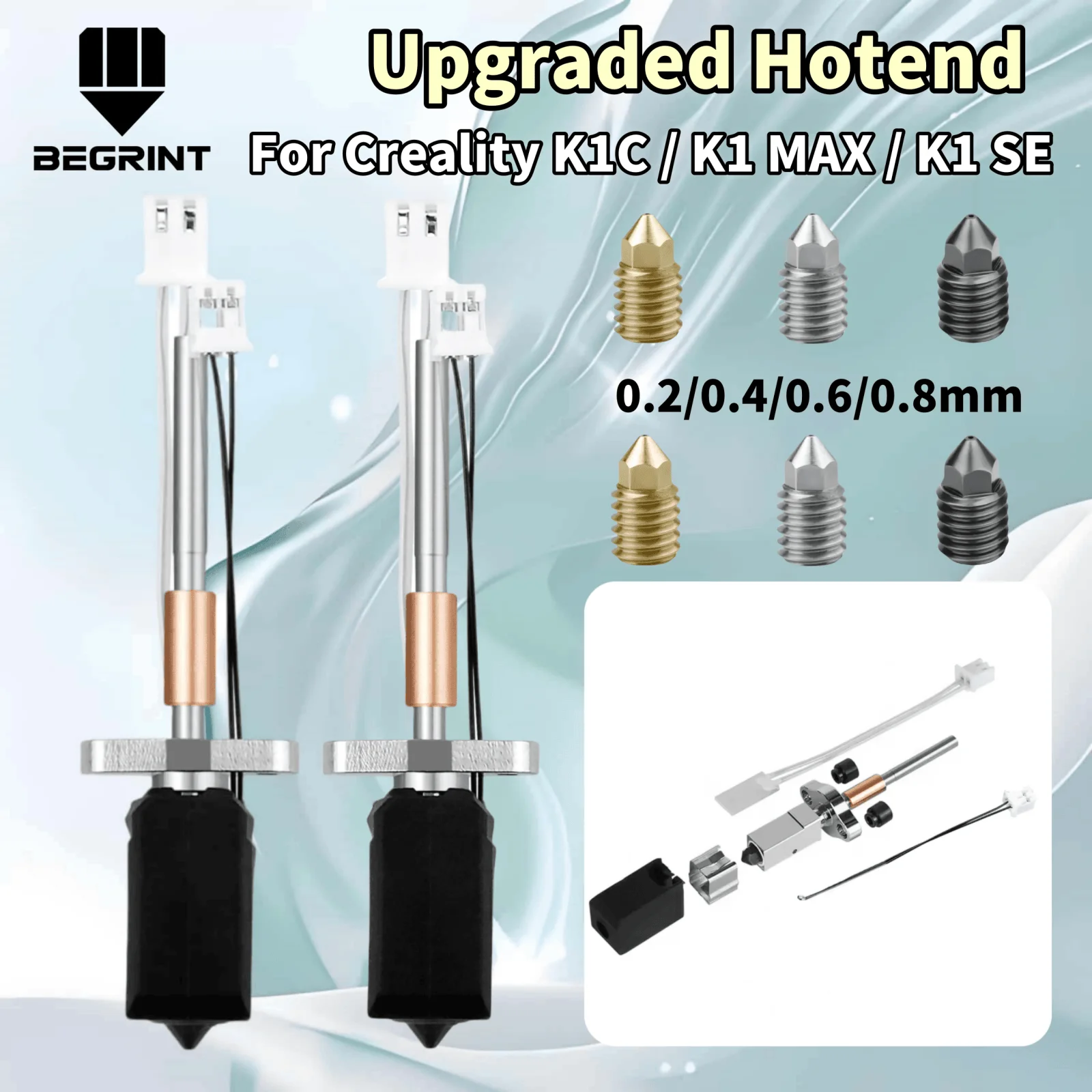 

Для Creality K1C K1max Модернизированная насадка Hotend из закаленной стали с высоким расходом 24V60W Керамический нагревательный комплект Hot End для 3D-принтера K1C