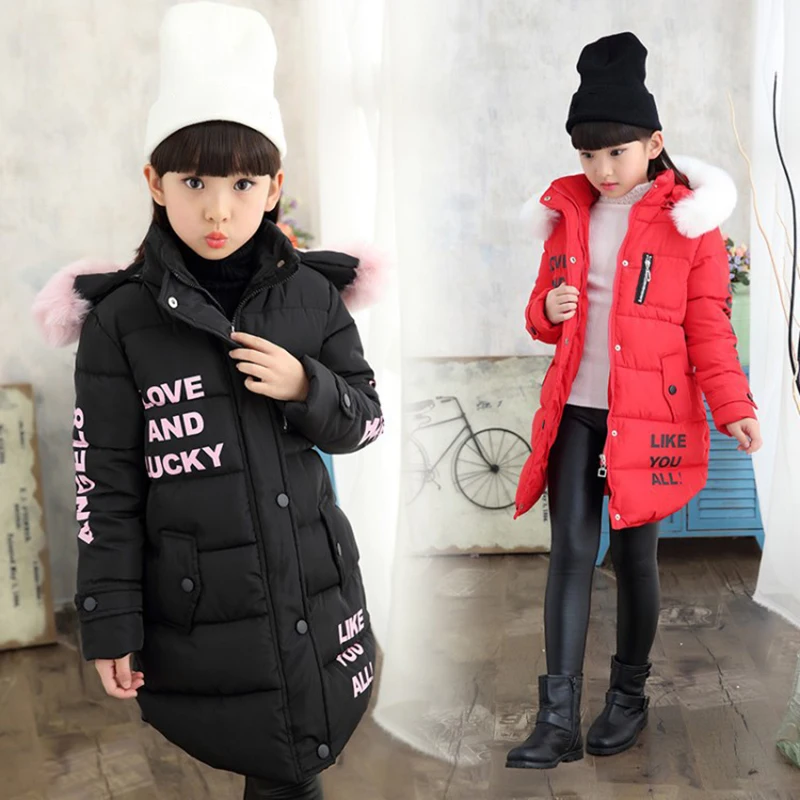 2 6 8 12 Years Fashion Children Jackets For Teenage Girls Winter Warm Parkas Coats For Girl Fur Hooded Thick Outerwear Clothing