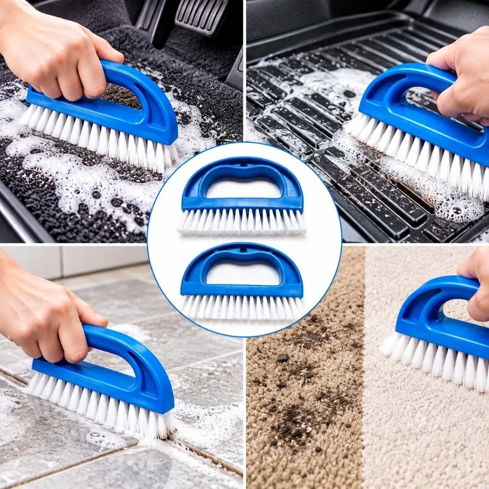 Durable D Shaped Car Cleaning Brush Curved Handle Cleaning Tool Scrubber Brush Fine Bristle Car Carpet Brush Car Floor Mats