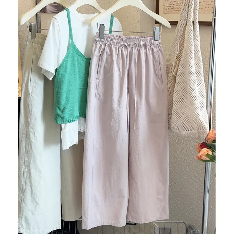 

Japanese Style Washed Cotton Pants - Drawstring Waist Casual Culottes