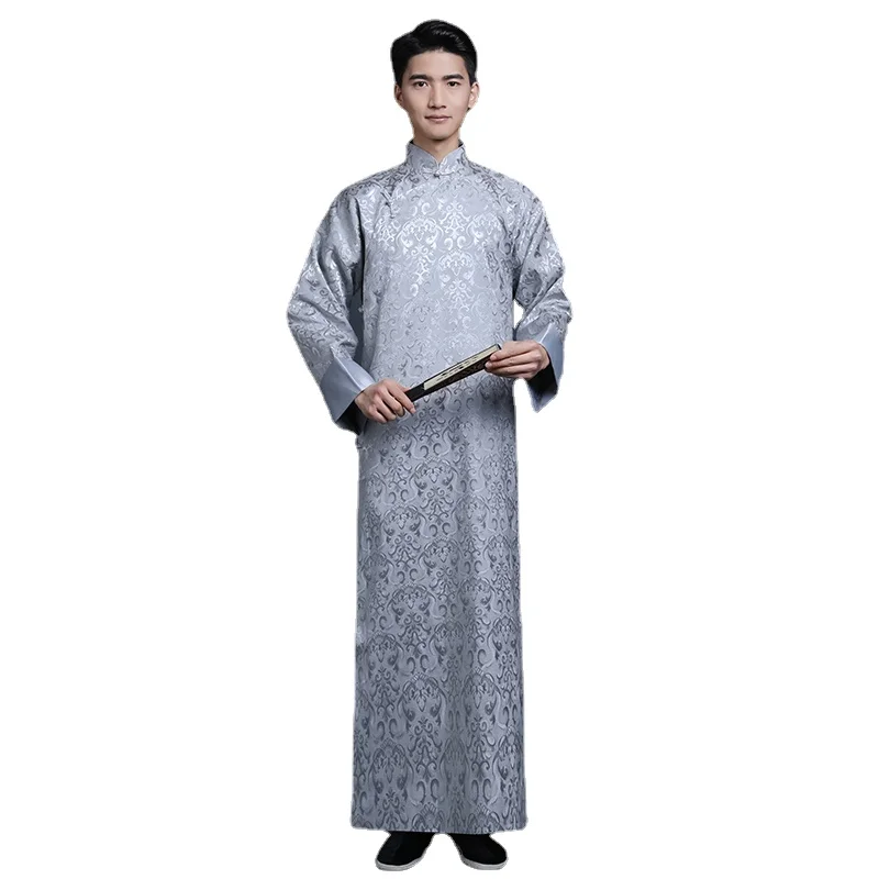 Republic of China Style Long Shirt Men's Vest Chinese Style Stage Costume Robe Film and Television Drama Shooting Props Clothing