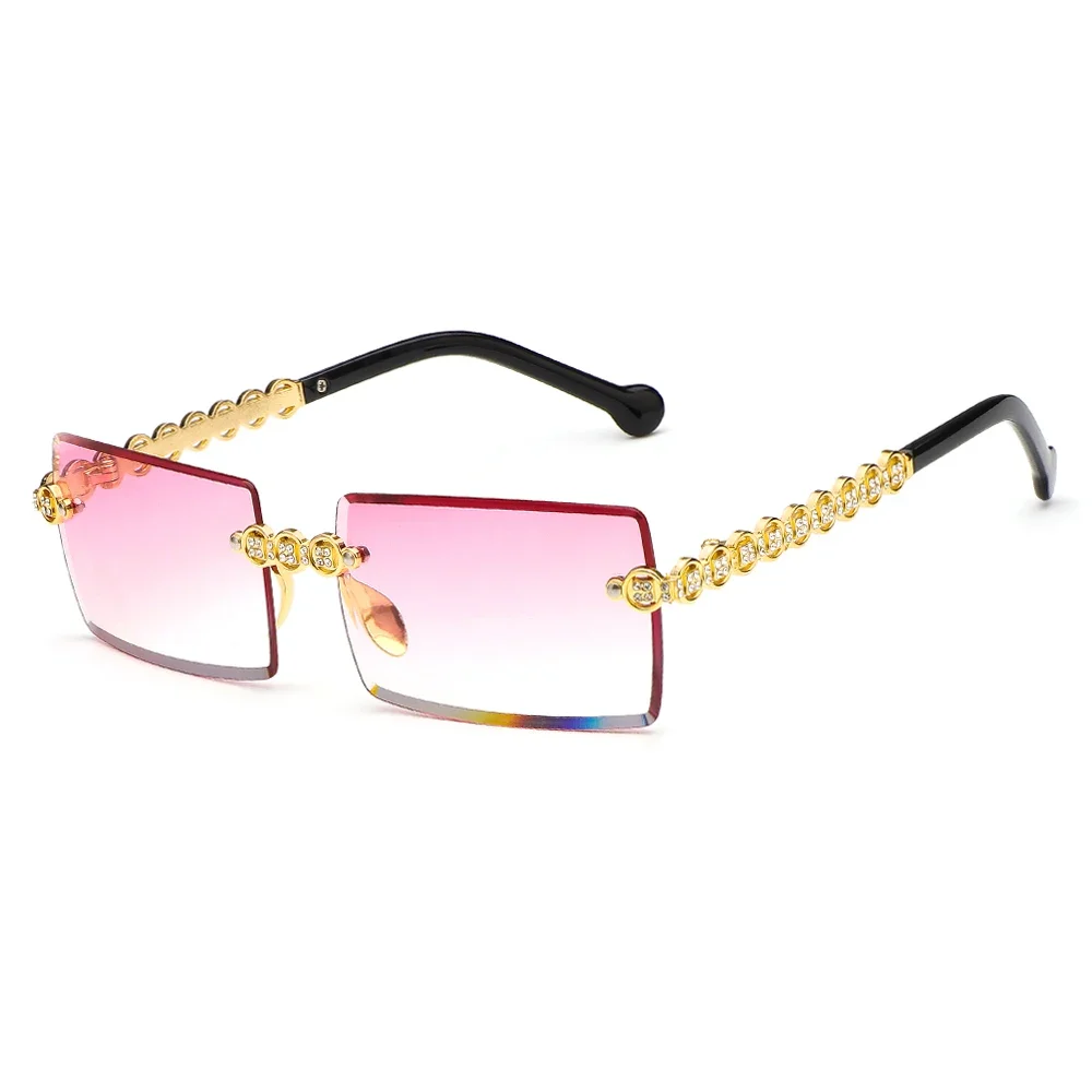 Lunettes de soleil rectangulaires sans monture en métal vintage, lunettes de mode, UV400