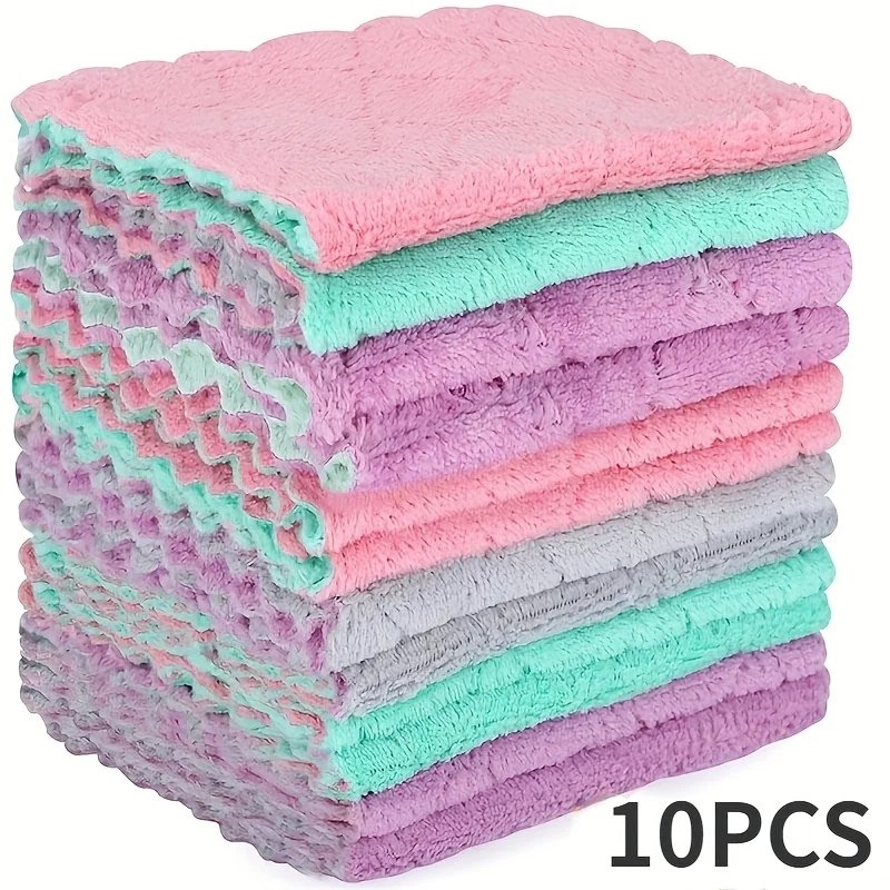 Paños de Cocina de Microfibra, 10 Piezas, Paños de Limpieza Absorbentes de Doble Cara, Toallas Reutilizables Sin Pelusa para Limpieza del Hogar
