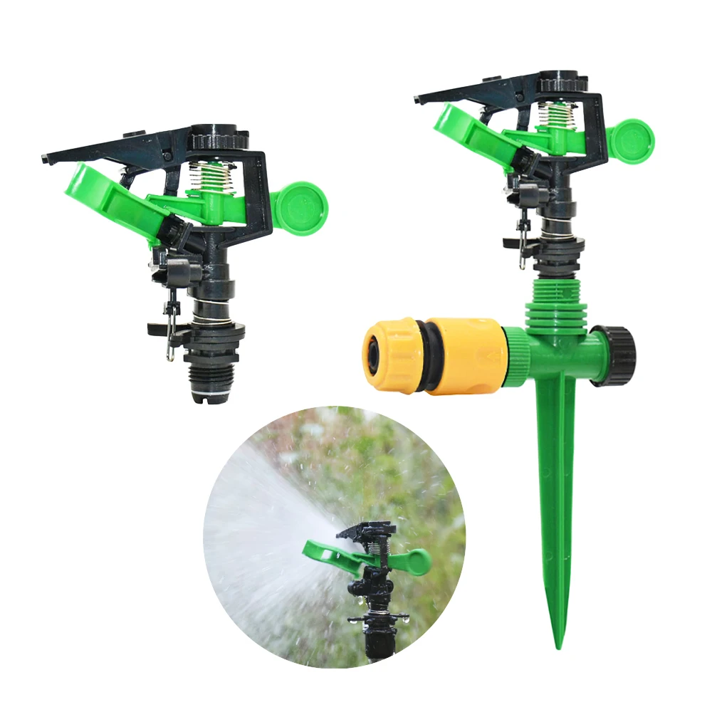 Garden Farm Lawn Rotating Jet Sprinklers Adjustable Rocker Sprinklers Nozzles With Support Plastic Spike