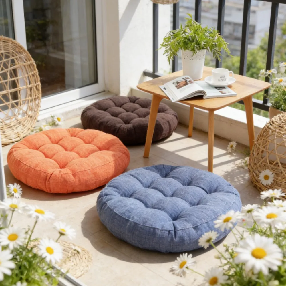 Spring Gift Big Floor Seat Cushion Linen Meditation Yoga Thickened Round Tatami Kids Seat Pads Mat Pouf Chair Cushion for Home