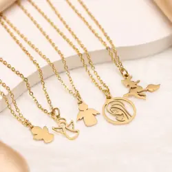 Witch/Cherub/Angel Pendants Necklace Women Stainless Steel O-Shape Amulet Chain Necklace Fashion Jewelry Wholesale