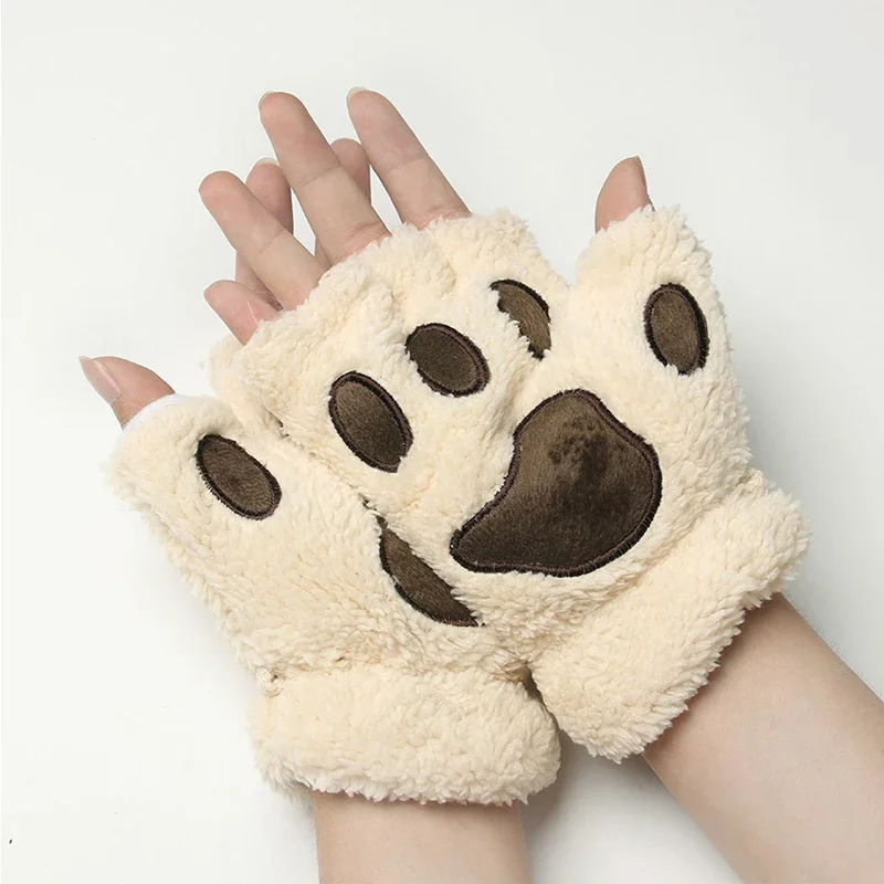 Ladies Warmth Fingerless Plush Glove Fluffy Bearr Claw / Cat Animal Paw Soft Warm Lovely Cute Women Half Finger Covered Gloves