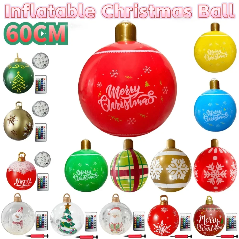 60 cm Weihnachtsdekoration Ball Ornament PVC aufblasbare Outdoor Urlaub Hof Rasen Veranda Dekoration Navidad Schaumstoffbälle