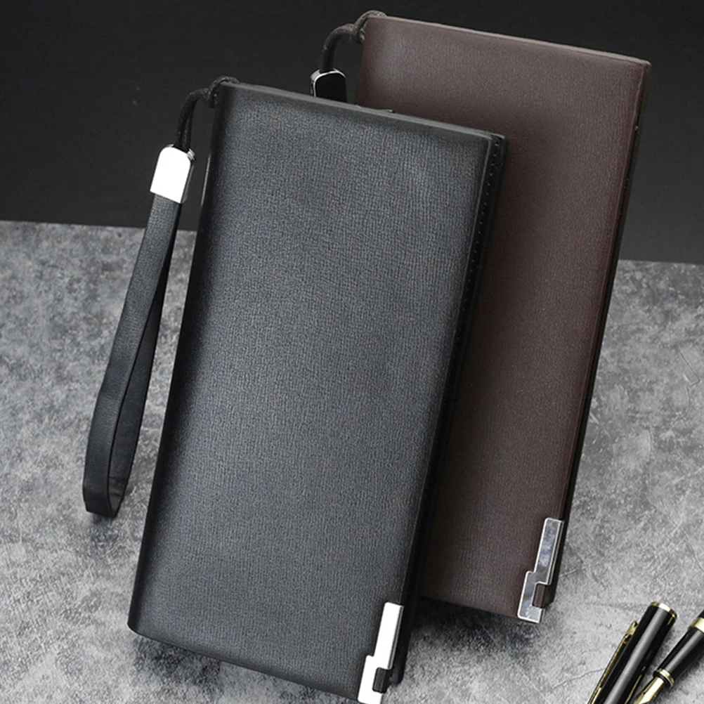 

Large Capacity PU Wallet Multi Card Slots Zippered Purse for Men Business Travel Office Use Coffee Black