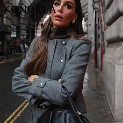 KONDALA 2025 Fall Winter Streetwear Women Suit Fashion Double Breasted Epaulet O Neck Jackets Chic Sashes Pleat Girl Mini Skirt
