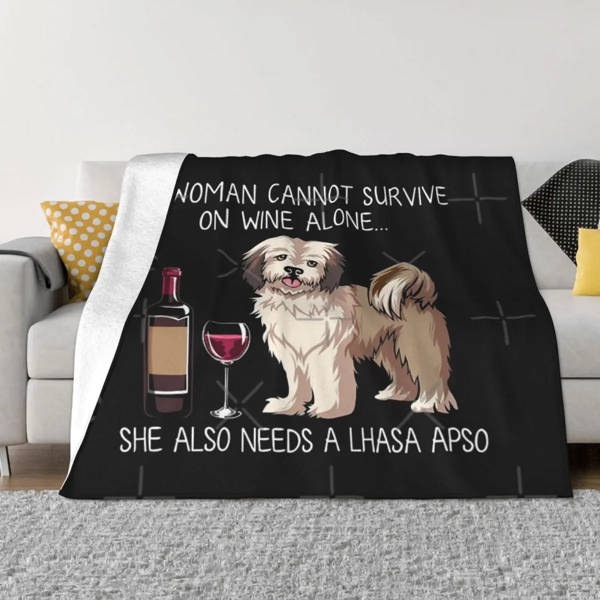 Lhasa Apso And Wine Funny Dog Home Bedroom Blankets & Throws Thin Wadding Blanket Throw Blanket